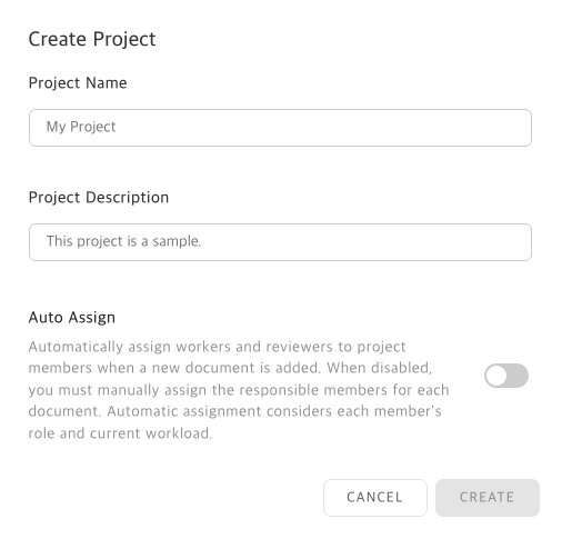 Create Project dialog